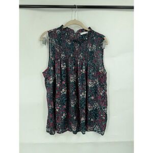 Maison D'Amelie Floral Smocked Blouse Women S Green Boho Cottage Artsy Eclectic